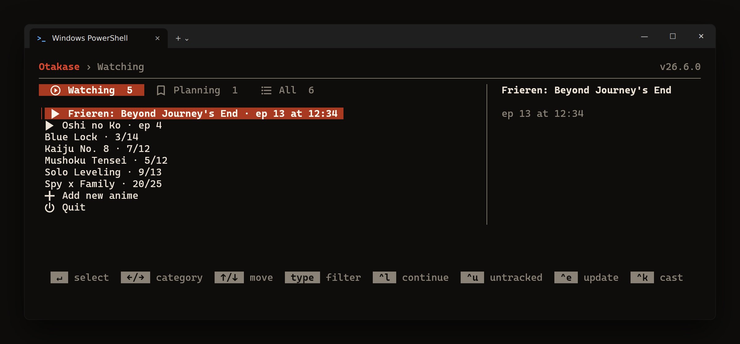 otakase's menu in Windows Terminal running PowerShell