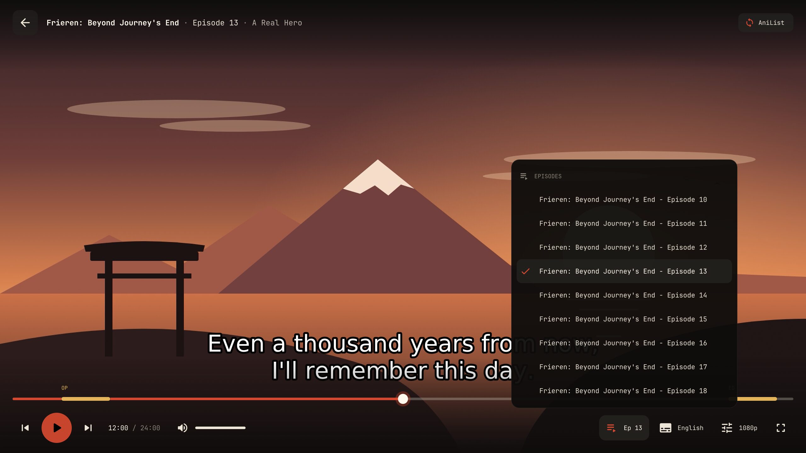 The player's episode menu open over the video